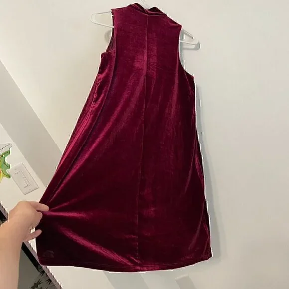 MAURICES Velvet Shift Dress Burnout Pattern Burgundy Maroon Red High Neck Velour - Picture 12 of 12
